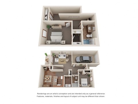 Floor plan for 2 beds, 2 baths, 1300 sqft